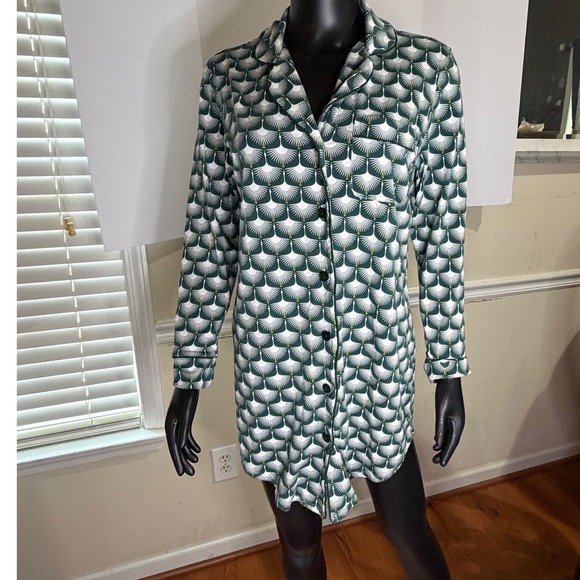 Petite Plume Other - Petite Plume Womens XS Pima Cotton Nightshirt Green White Crane Sleep Shirt